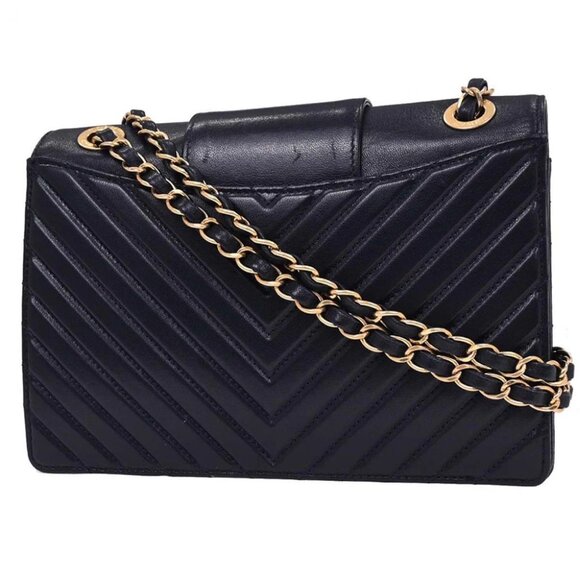 Chanel Navy Calfskin Chevron Shoulder Bag - Picture 2 of 10